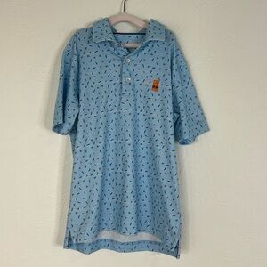 Johnnie O Boys Polo Shirt Blue Printed Performance Short Sleeve Stretch Size M